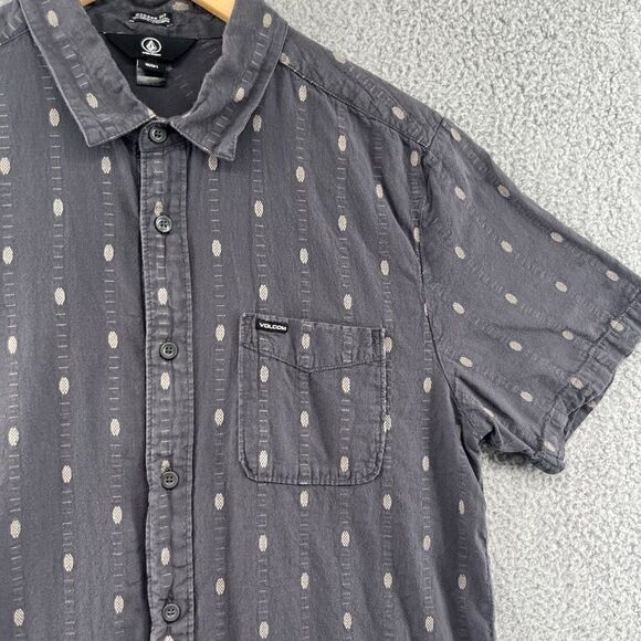 Volcom Modern Fit Button Shirt Mens Size L Gray Short Sleeves Pocket Geometric - Picture 4 of 14